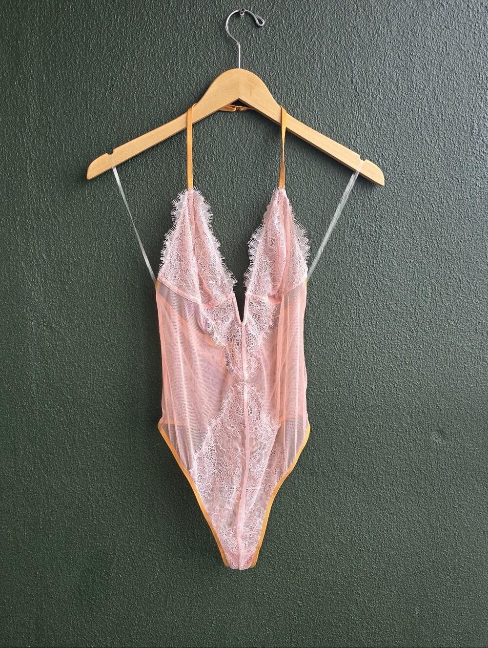 Victoria's Secret Pink Mesh Bodysuit with Yellow Trim Balletcore Coquette
